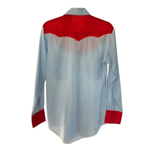 Tony Alamo Men's M Light Blue Western Shirt Pearl Snap Vintage Style - Picture 5 of 7